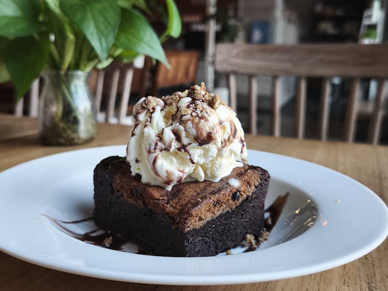 Chocolate Brownie dessert with ice cream